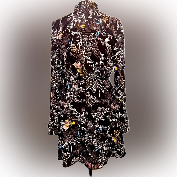 NWOT Derek Lam SZ38 Brown/white/blue multicolored Floral Tie-Neck Dress/bust 36” - Picture 5 of 7